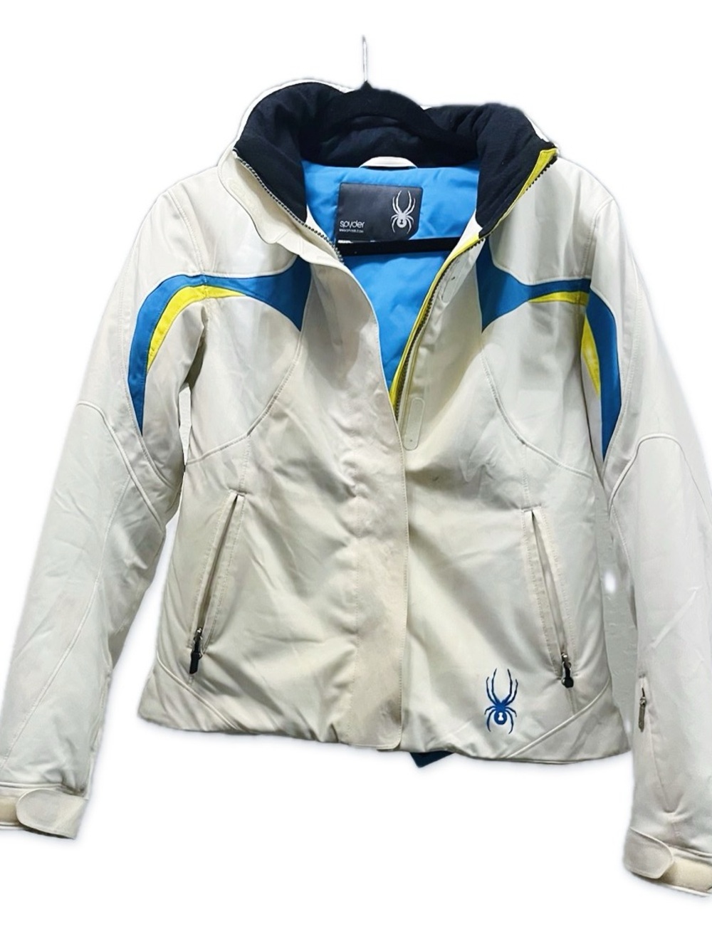 Spyder Women's Off-White Ski Jacket with Blue & Yellow Accents